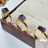 Natural Amethyst Ring, Electroplated Ring, Gift Jewelry, Raw Amethyst, Women February Birthstone Ring Gift, Gold Plated Amethyst Ring, Gift